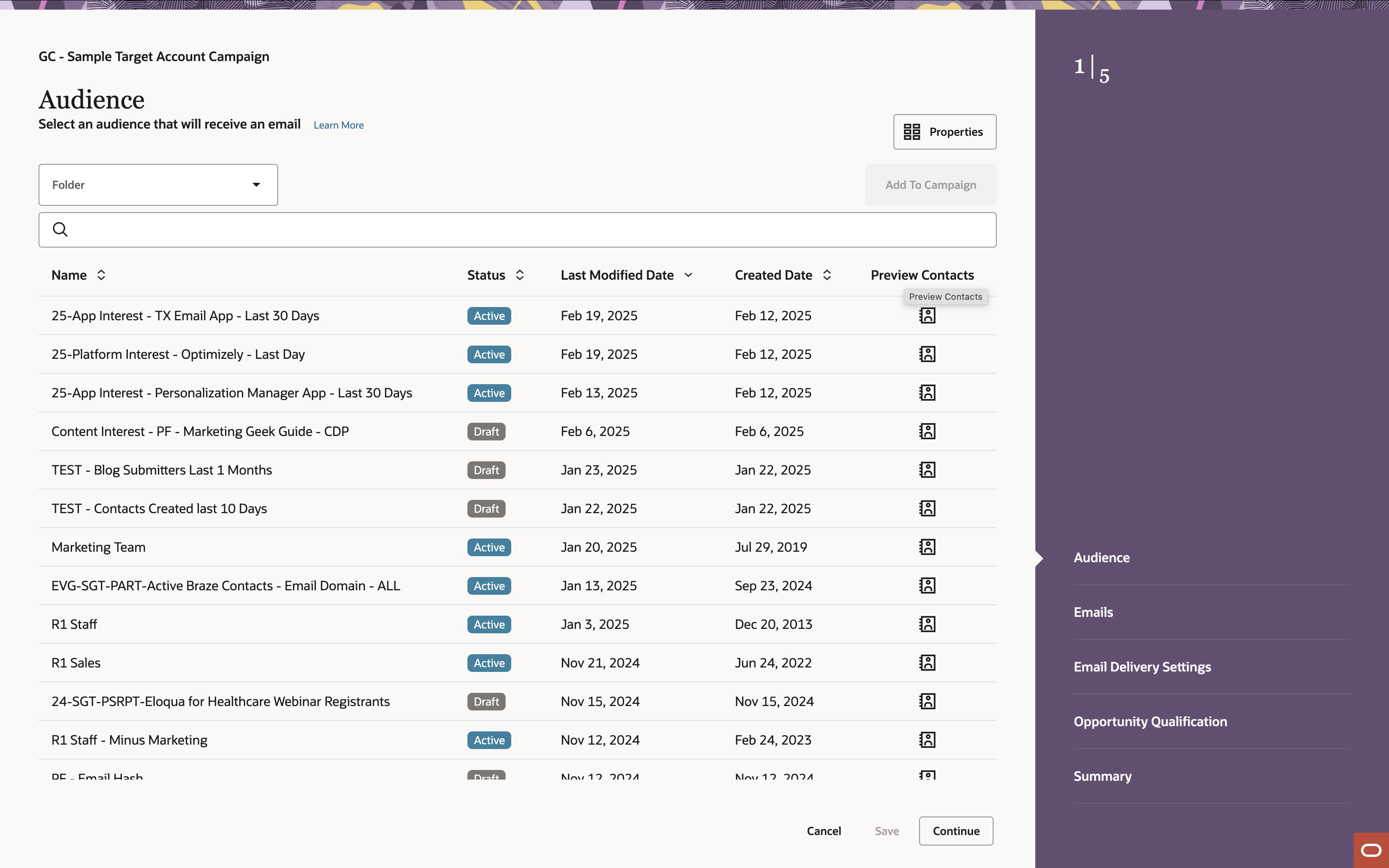 Eloqua Guided Campaigns Audience